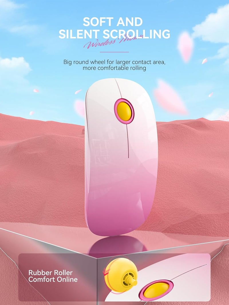 RAPIQUE Bluetooth Wireless Mouse - (BT5.1+USB) Slim Dual Mode Computer Mice with Quiet Click, Low Power, and 1600 DPI, Portable Cordless Mouse for MacBook, Laptop, iPad Pro/Air(Gradient Pink) - Image 3